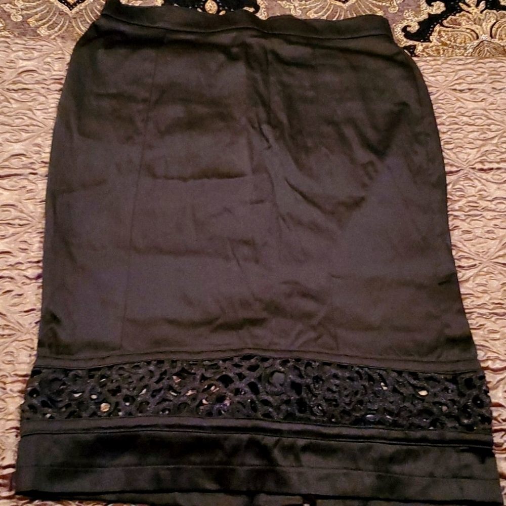 Voodoo Vixen Black Pencil Skirt with Lace Trim